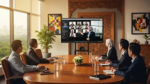 4K Interactive Flat Panel display in a Malaysian modern meeting room using Zoom